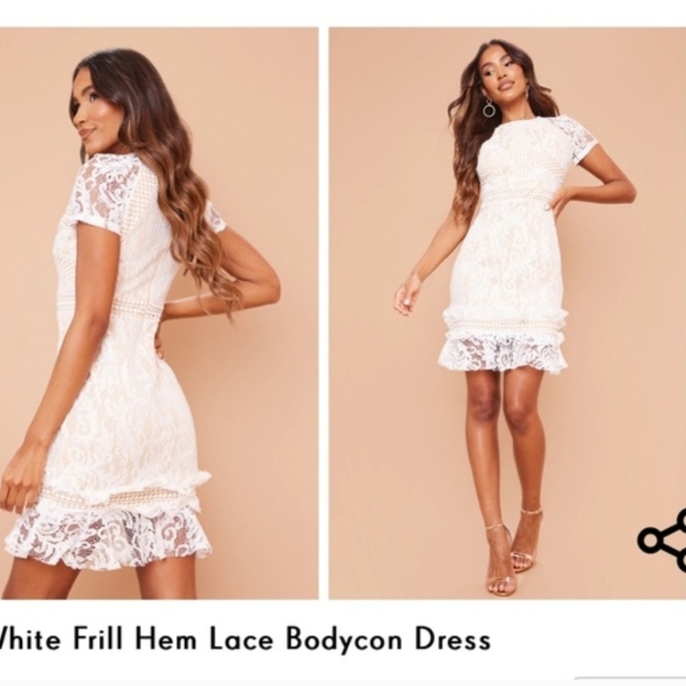 Pretty Little Things Lace Frill Nude White Dress